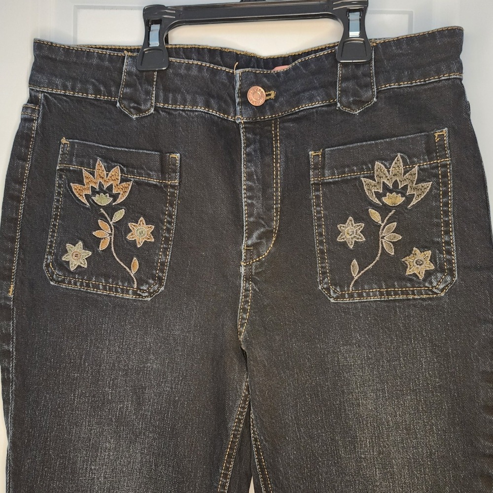 Pilcro Jeans Sz 28 Dark Wash Bootcut Floral Embroidered Pockets Denim - Picture 2 of 7